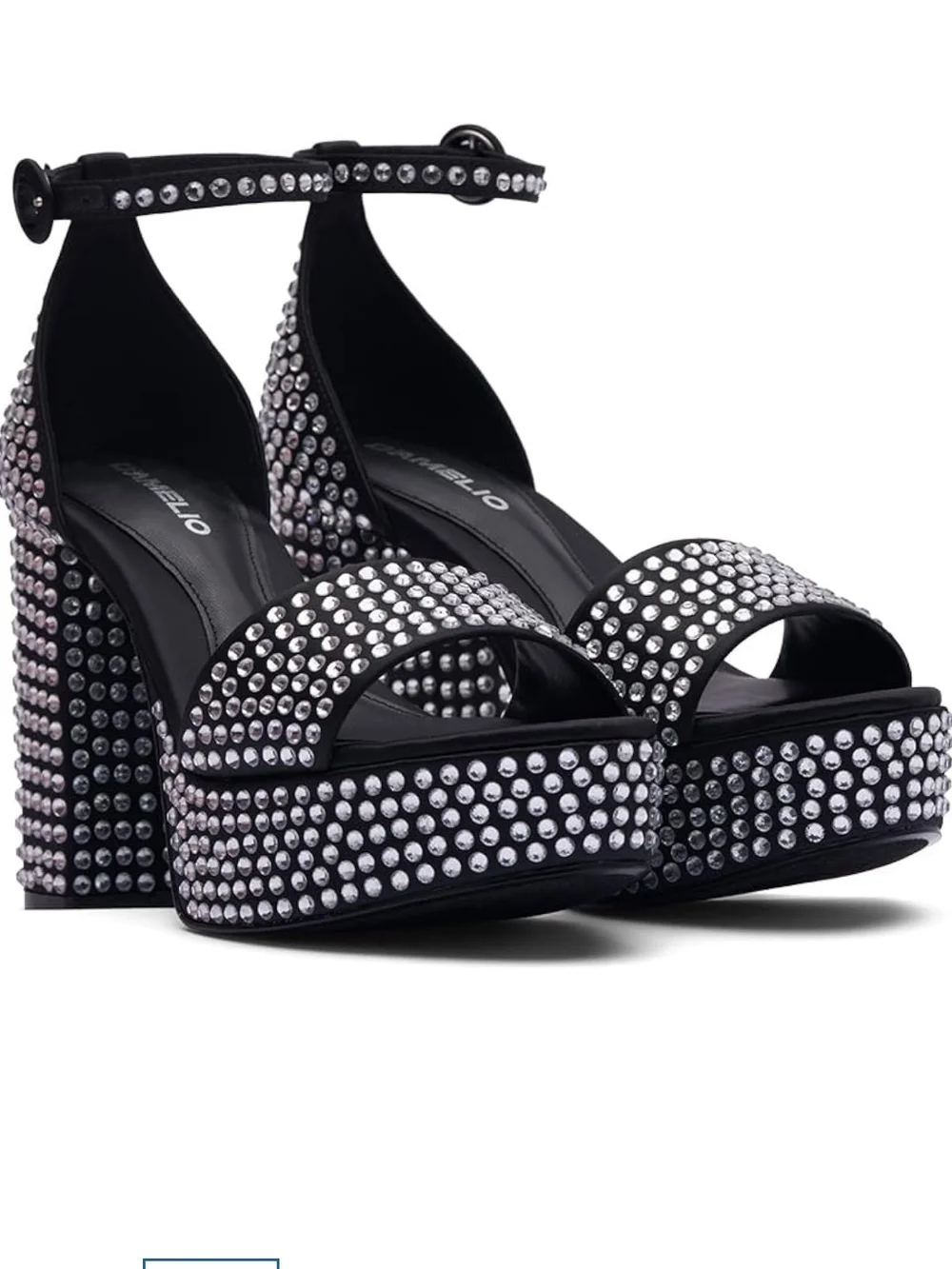 D'Amelio Mayvinaa Black Crystals  Platform Ankle-Strap Sandals